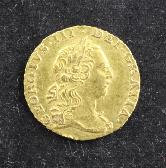 A George III gold quarter guinea, 1762,